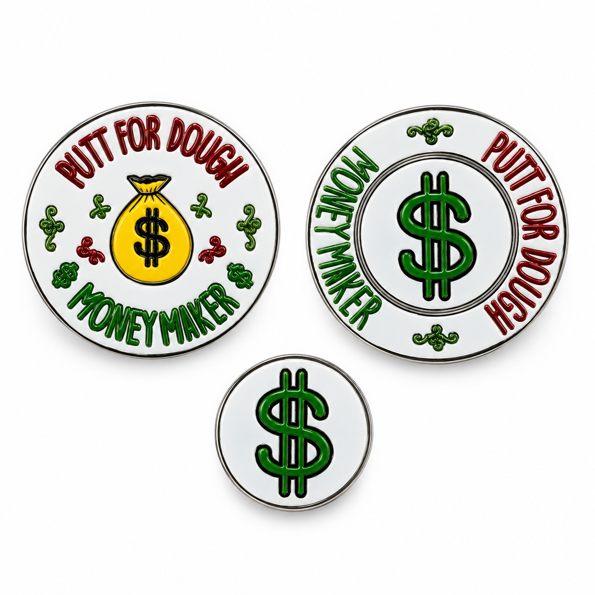 Putt for Dough /  Money Maker - Metallic Golf Poker Chip Magnetic Ball Marker