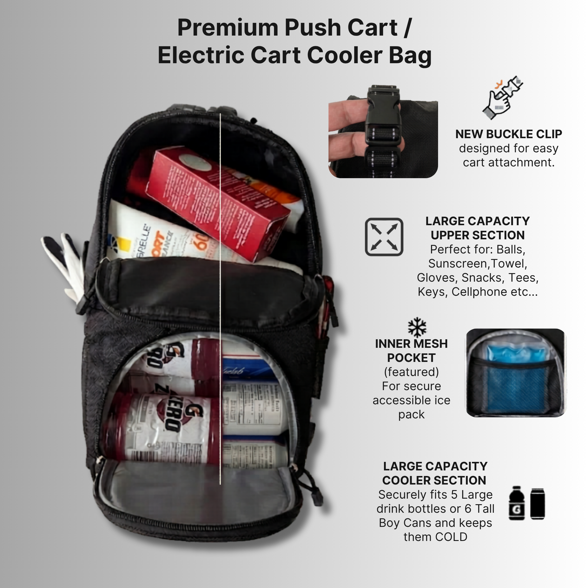 Golf Push Cart & Electric Trolley Cooler Bag with Storage