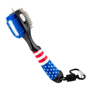 Magnetic Clip Golf Brush - USA Flag Design - Easy Access