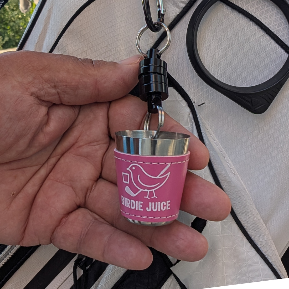 Pink Magnetic Birdie Juice Cup — The Clip-On Shot Glass Your Golf Bag Has Been Missing