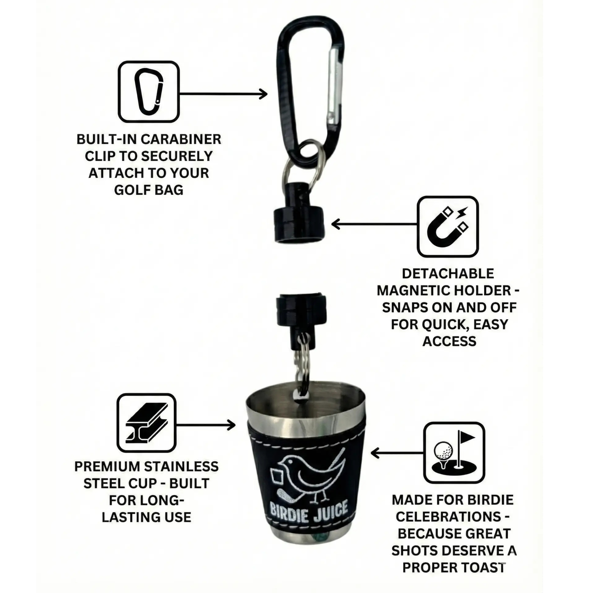 Magnetic Birdie Juice Cup — The Clip-On Shot Glass Your Golf Bag Has Been Missing