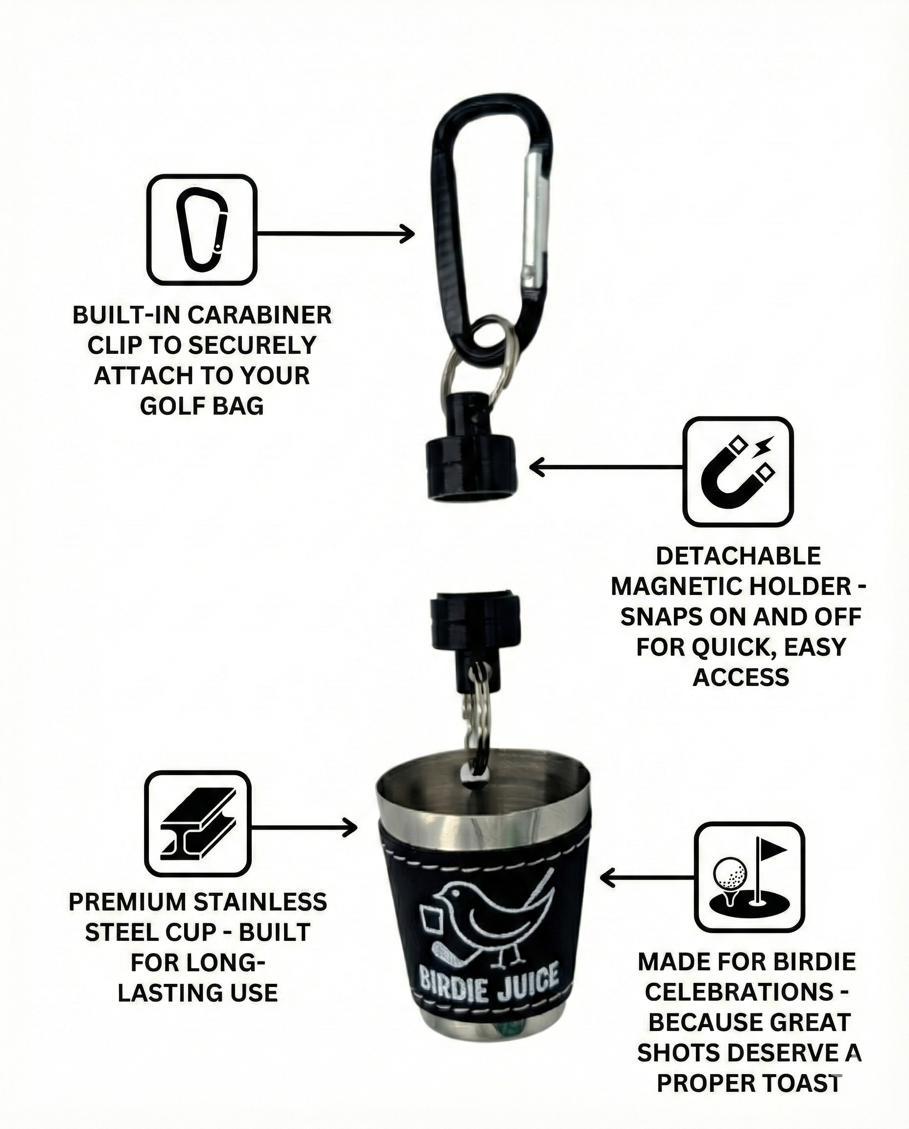 Magnetic Birdie Juice Cup — The Clip-On Shot Glass Your Golf Bag Has Been Missing