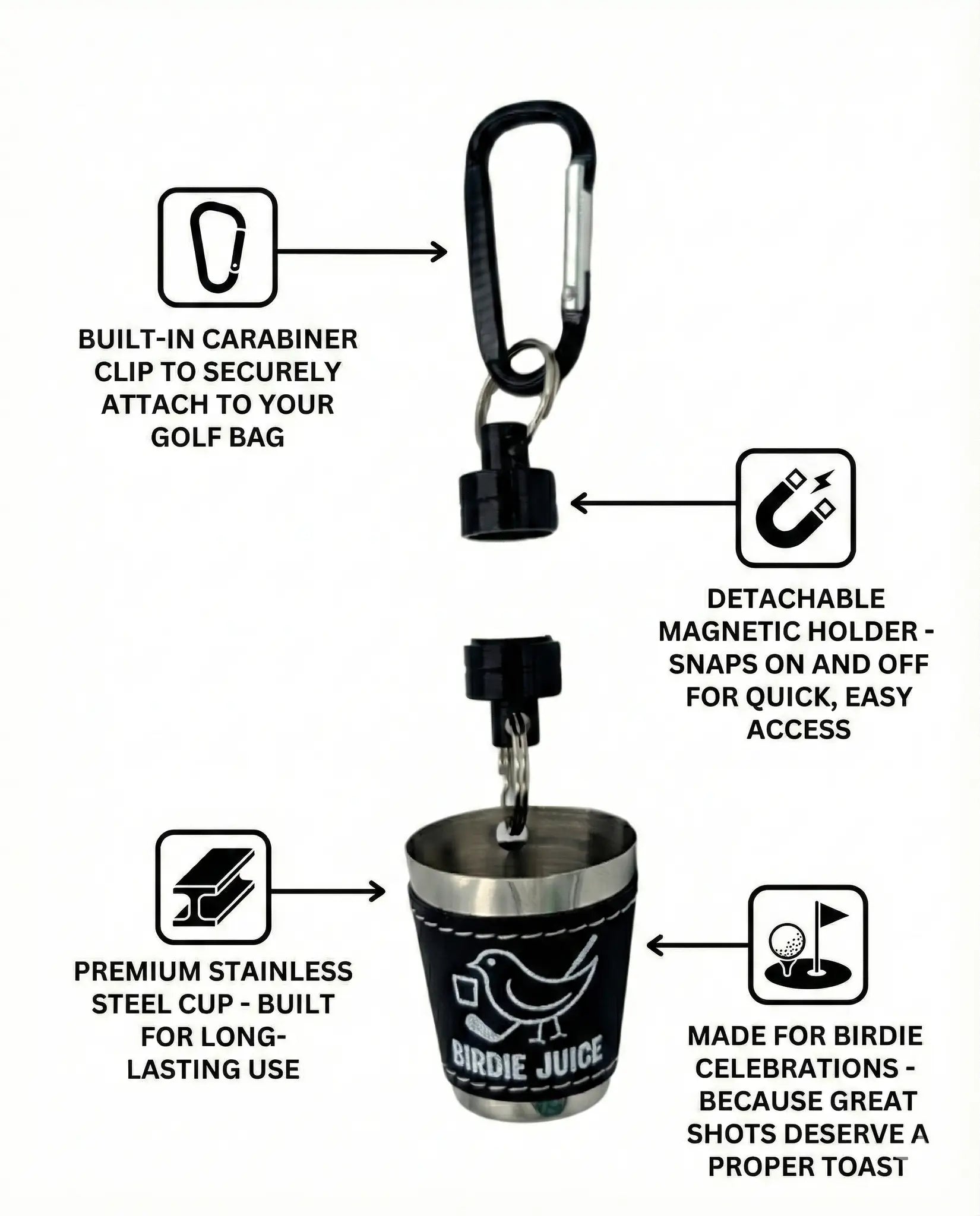 Magnetic Birdie Juice Cup — The Clip-On Shot Glass Your Golf Bag Has Been Missing