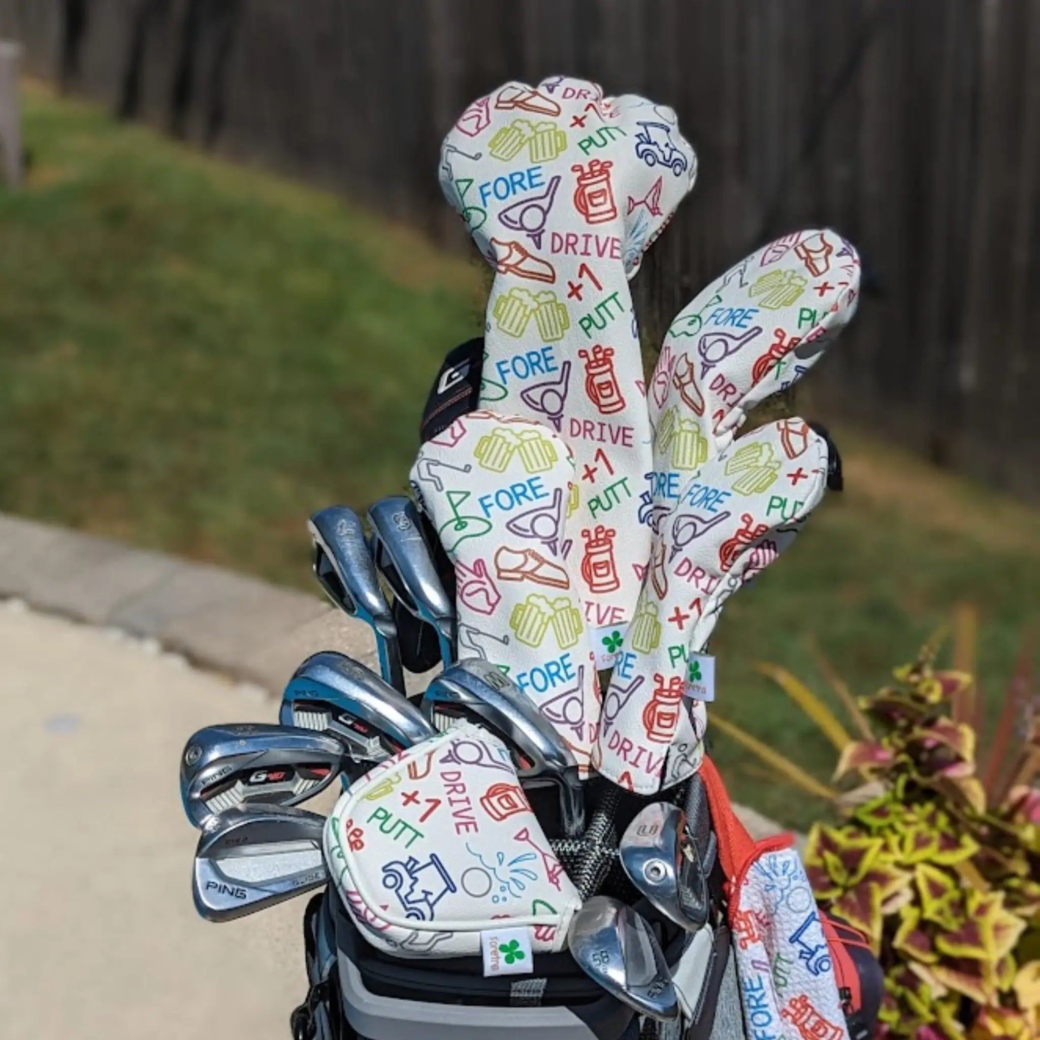 Golf Icons Pattern - Mallet Putter Head Cover