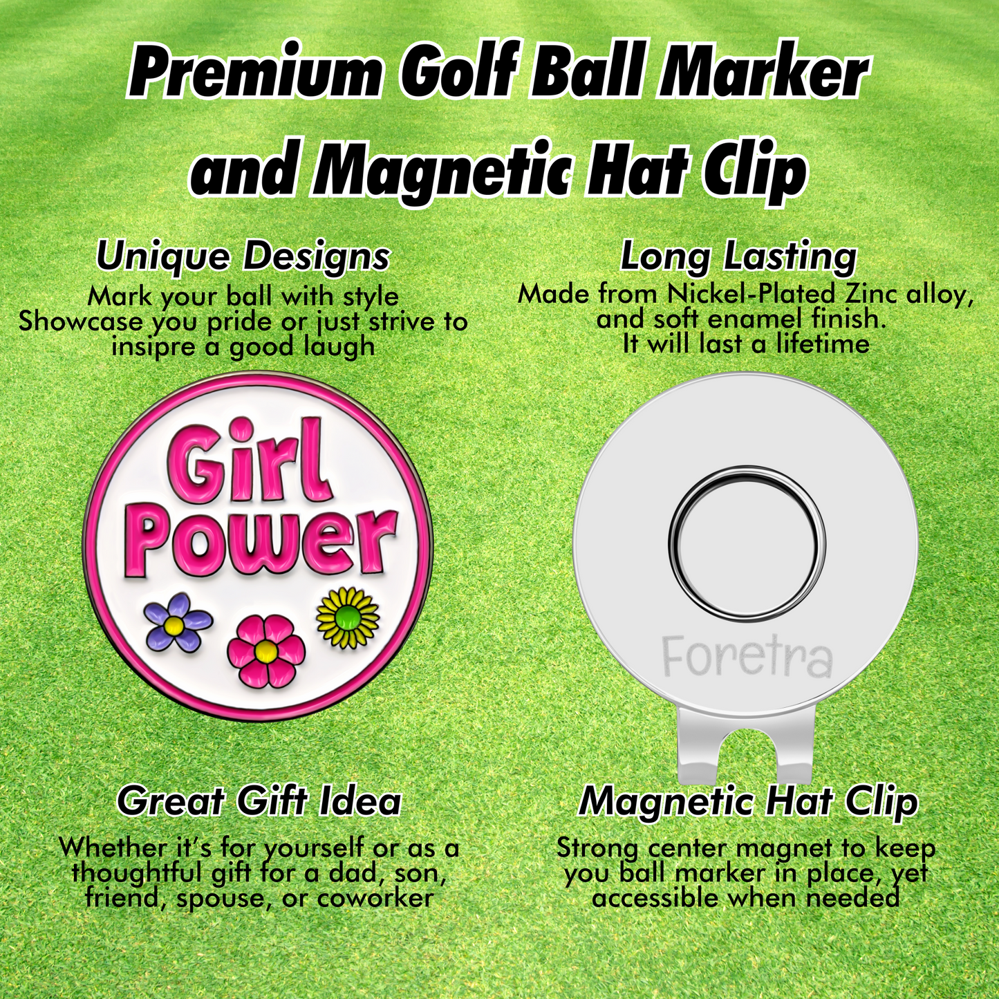 Girl Power - Golf Ball Marker with Magnetic Golf Hat Clip