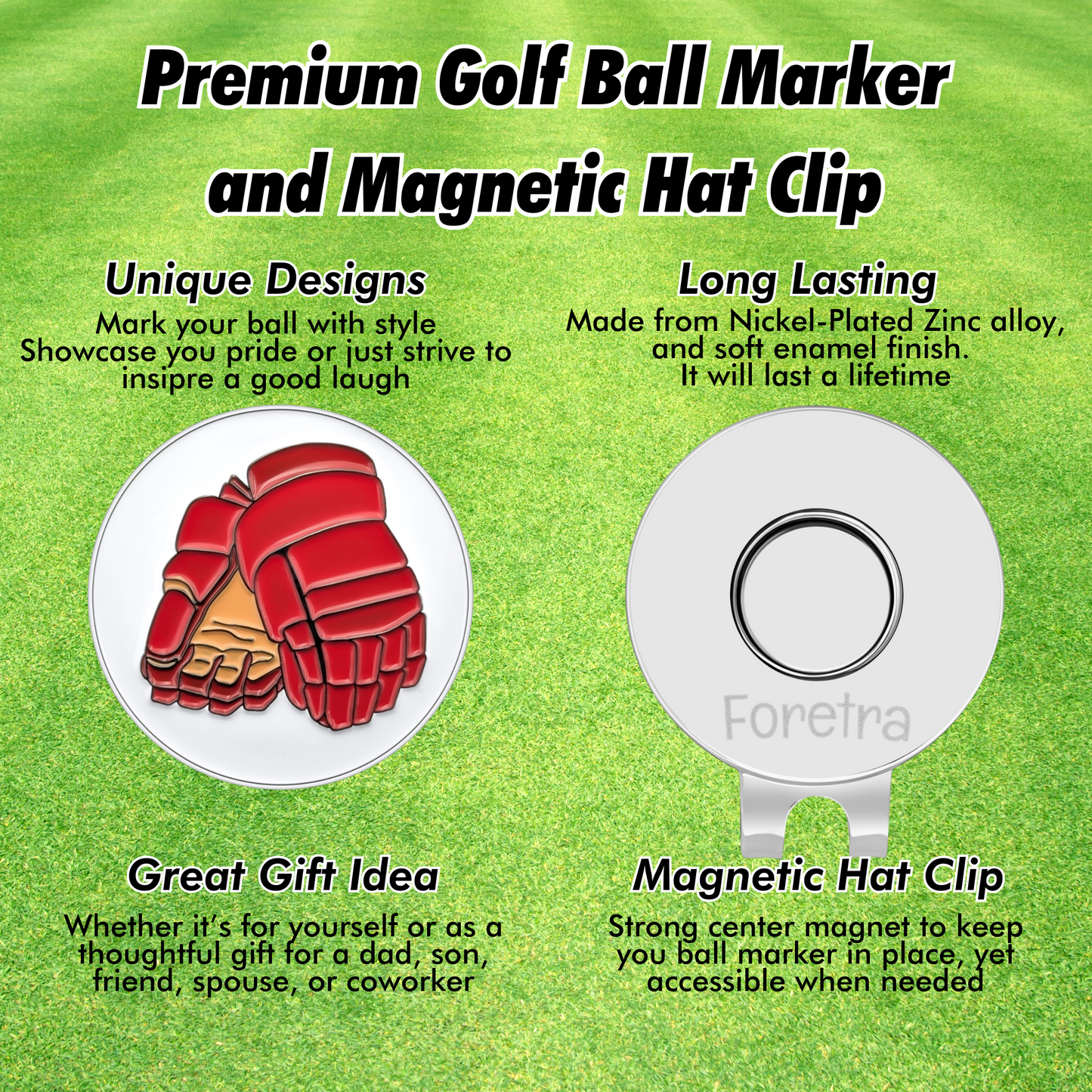 Hockey Gloves Golf Ball Marker with Magnetic Hat Clip