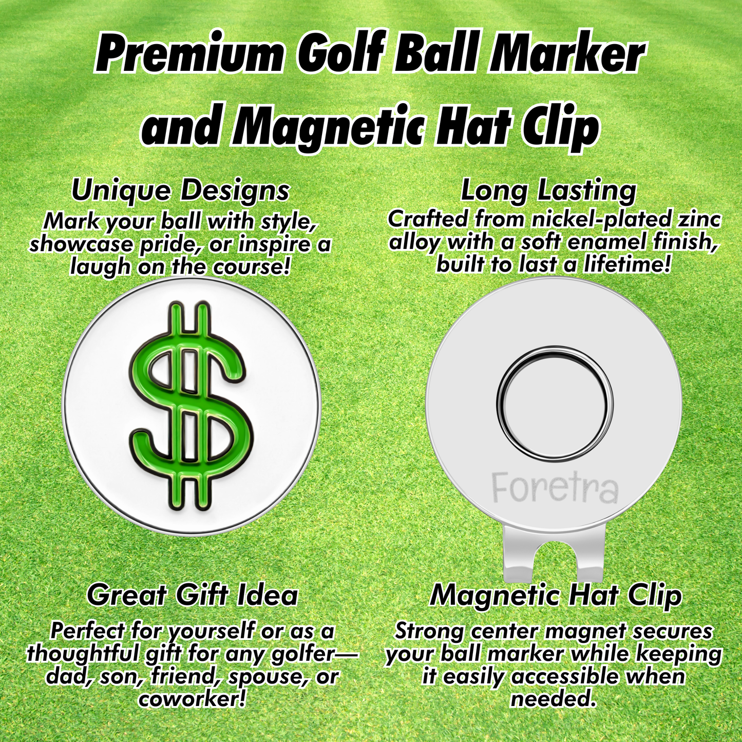 Dollar Sign - Golf Ball Marker with Magnetic Golf Hat Clip