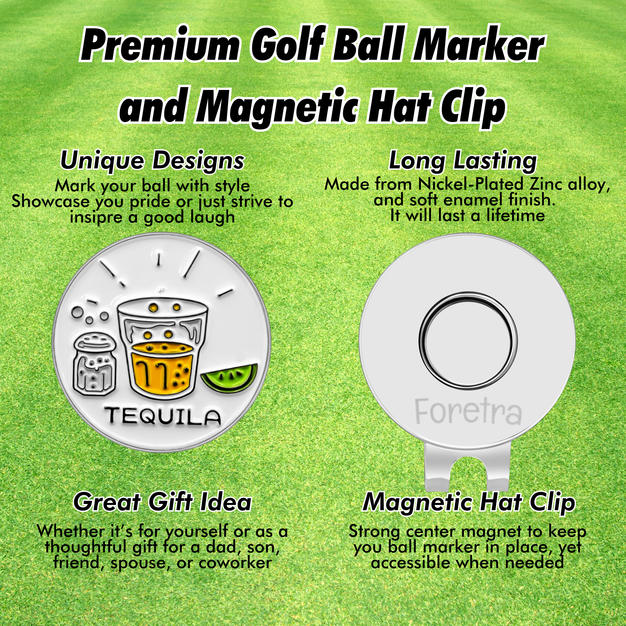 Tequila Golf Ball Marker + Magnetic Hat Clip | Funny Golf Gift