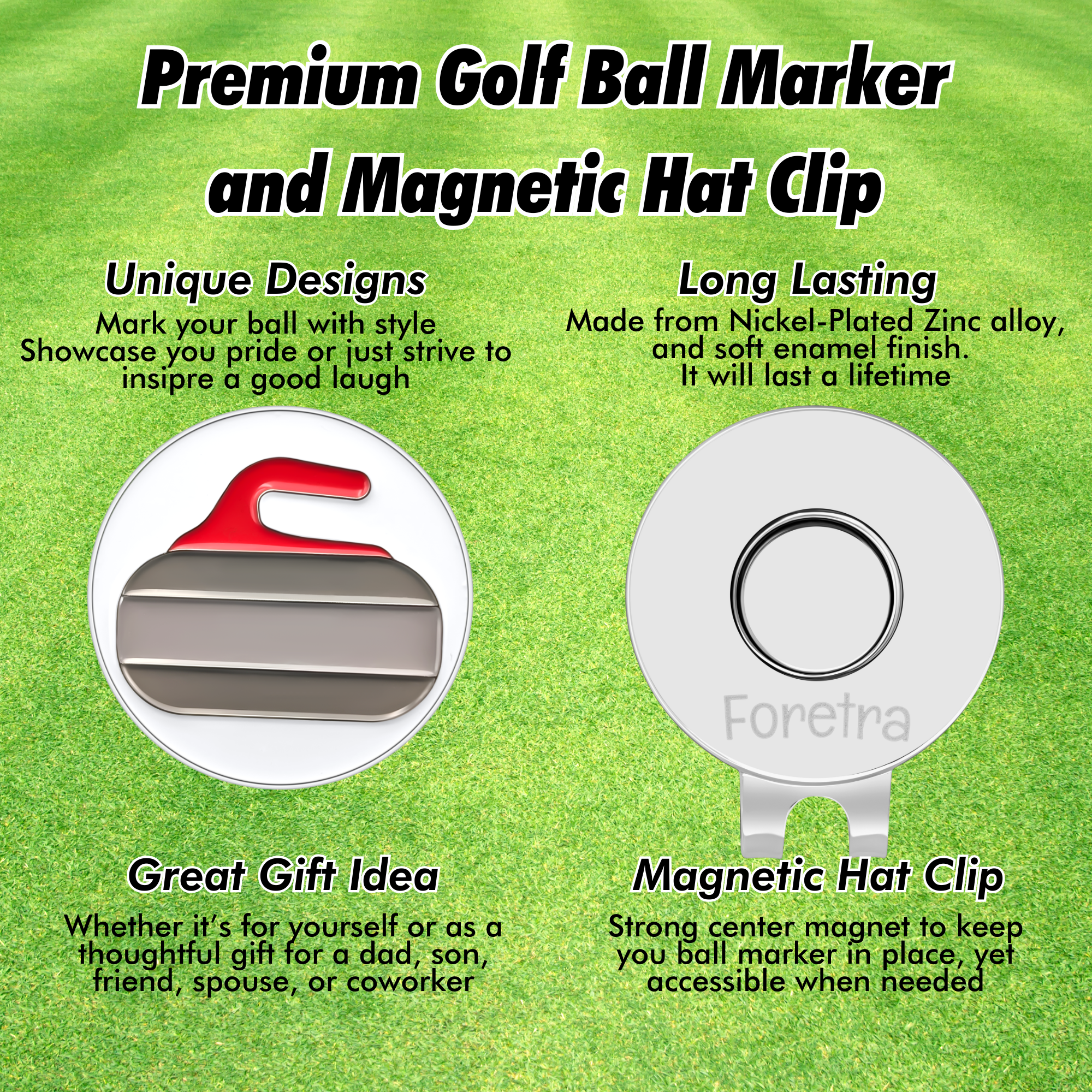 Curling Stone Golf Ball Marker with Magnetic Hat Clip