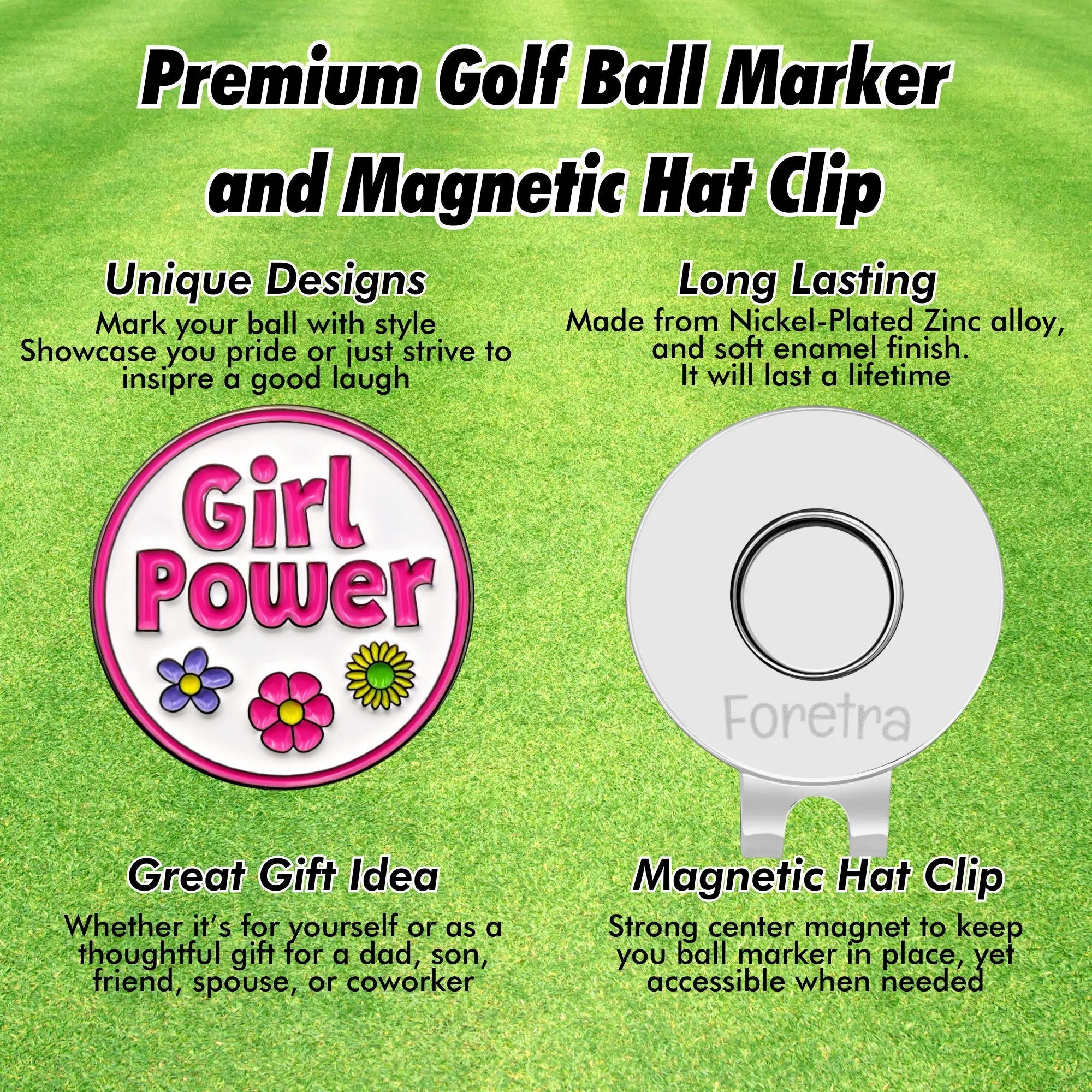 Girl Power Golf Ball Marker + Magnetic Hat Clip | Women Golf Gift